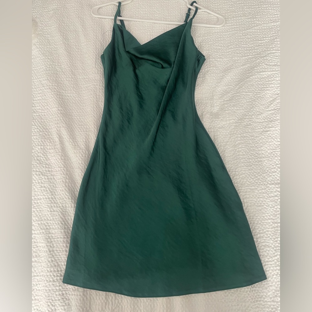 Green satin dress